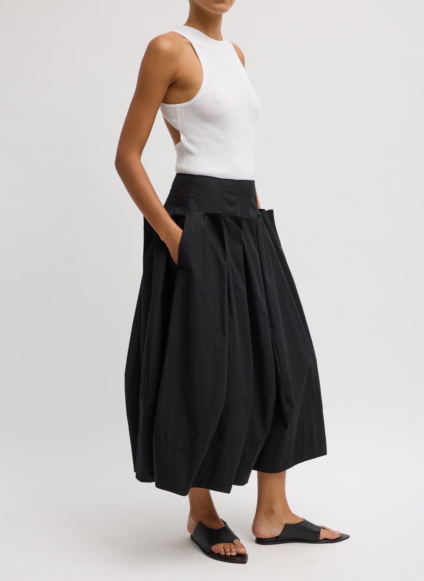 Tibi Compact Eco Poplin Pinched Pleat Full Skirt
