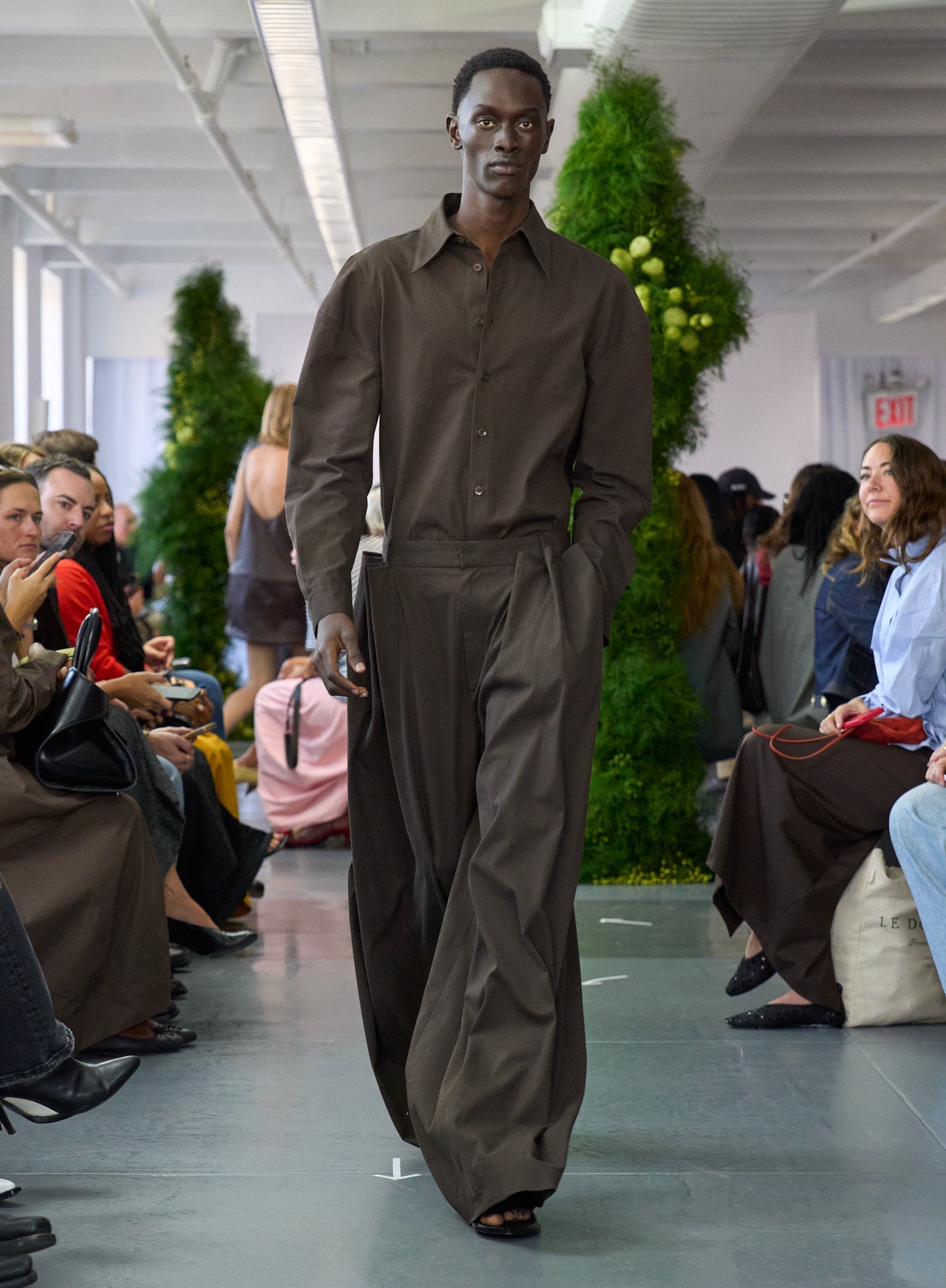 Tibi Luxe Spring Twill Tucked Pleated Wide Leg Trouser