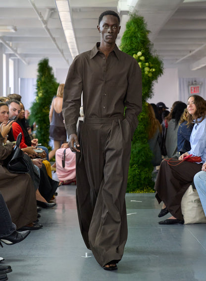 Tibi Luxe Spring Twill Tucked Pleated Wide Leg Trouser