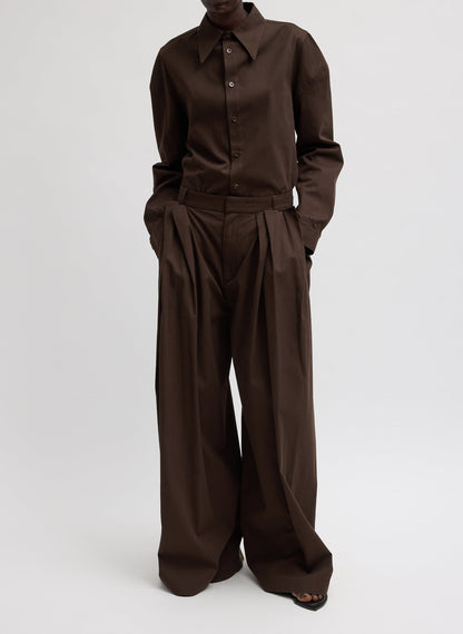 Tibi Luxe Spring Twill Tucked Pleated Wide Leg Trouser