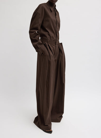 Tibi Luxe Spring Twill Tucked Pleated Wide Leg Trouser