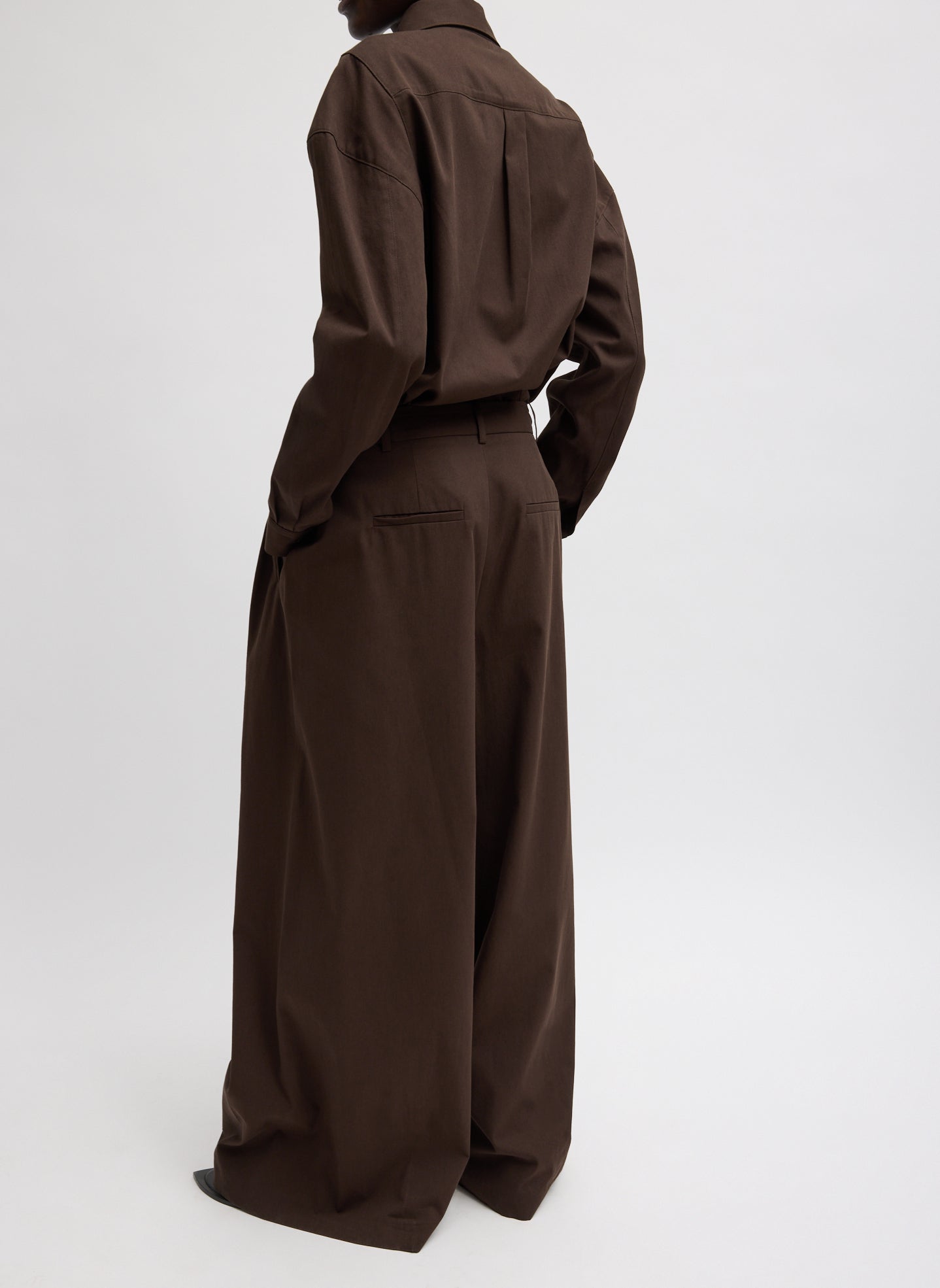 Tibi Luxe Spring Twill Tucked Pleated Wide Leg Trouser