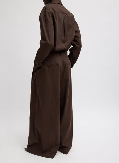 Tibi Luxe Spring Twill Tucked Pleated Wide Leg Trouser