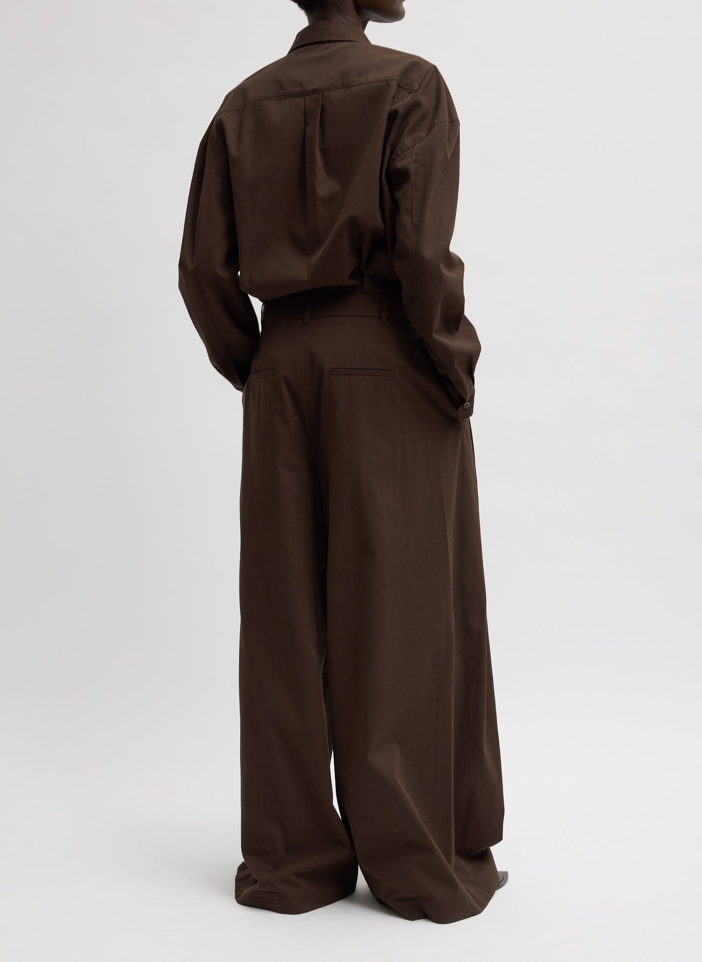 Tibi Luxe Spring Twill Tucked Pleated Wide Leg Trouser