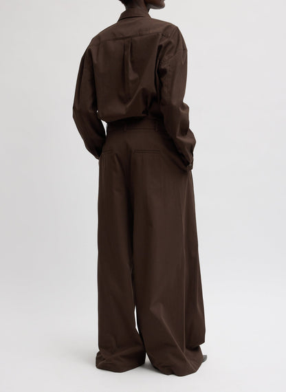 Tibi Luxe Spring Twill Tucked Pleated Wide Leg Trouser
