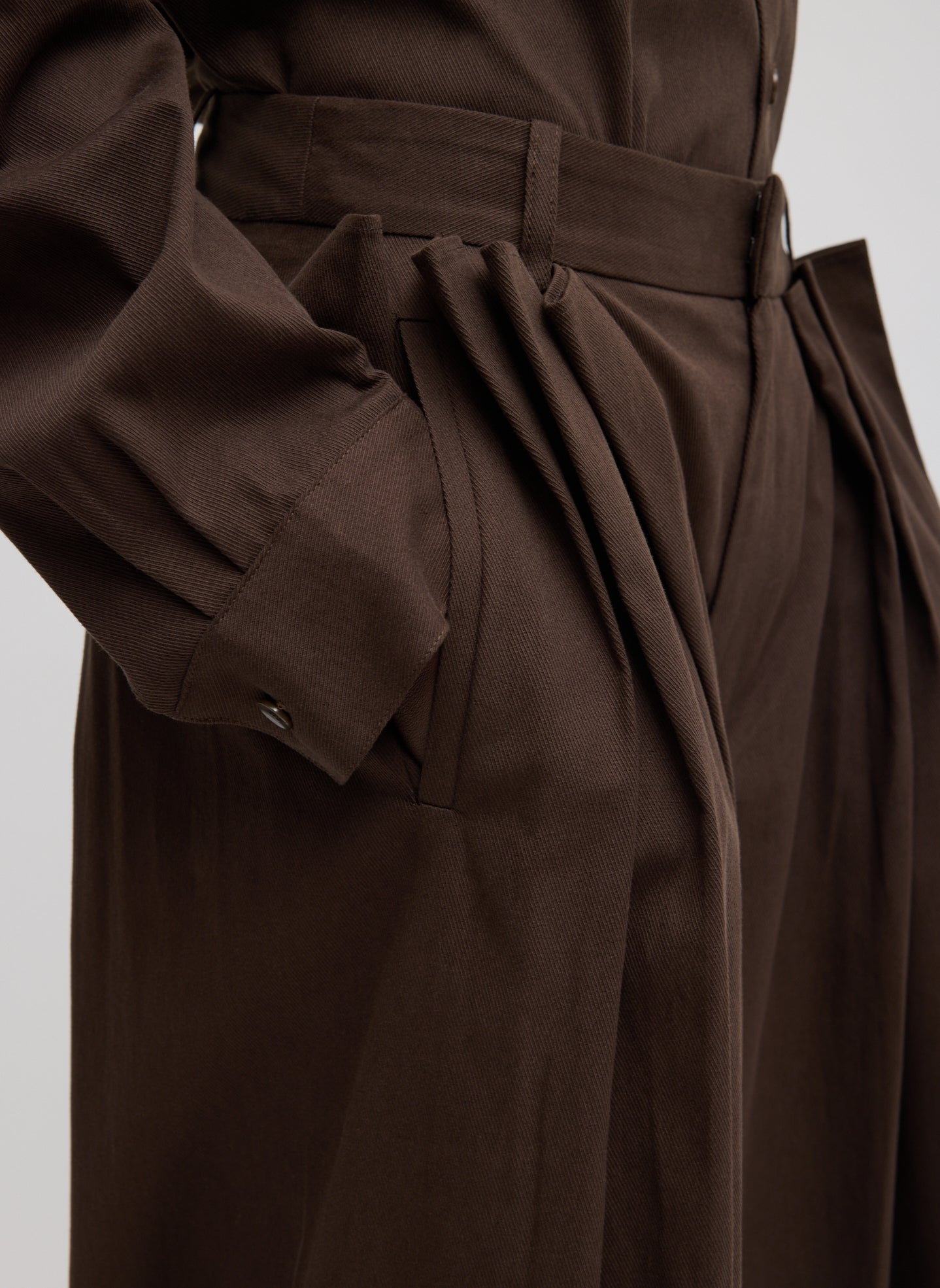 Tibi Luxe Spring Twill Tucked Pleated Wide Leg Trouser
