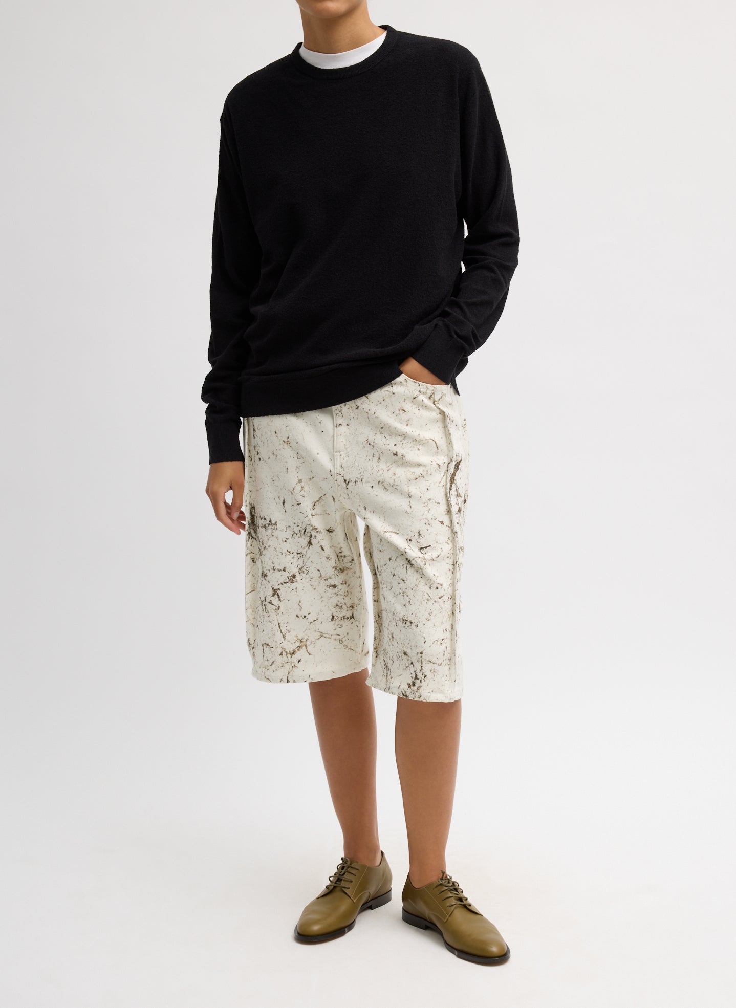 Tibi Calcimin Denim Tuck Jean Shorts
