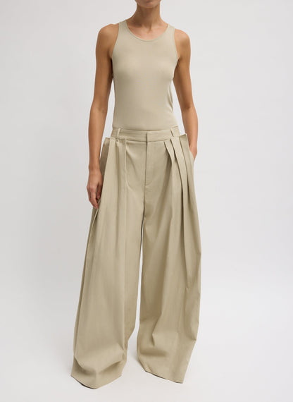 Tibi Luxe Spring Twill Tucked Pleated Wide Leg Trouser