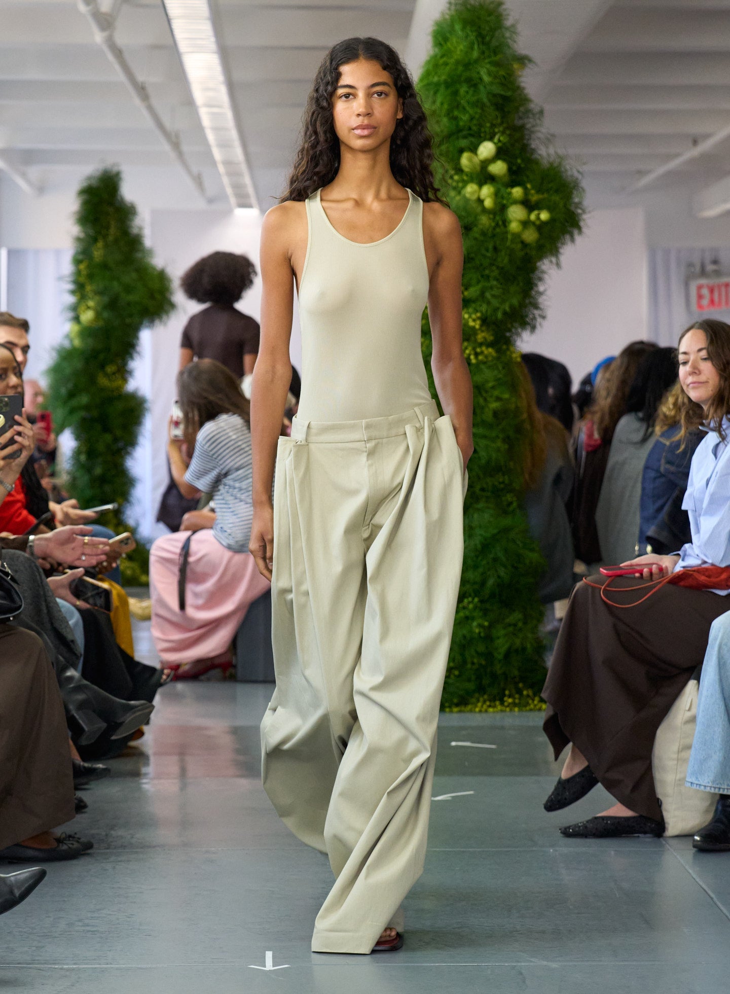 Tibi Luxe Spring Twill Tucked Pleated Wide Leg Trouser