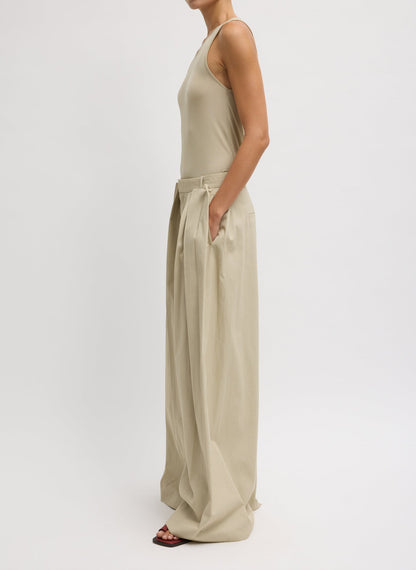 Tibi Luxe Spring Twill Tucked Pleated Wide Leg Trouser