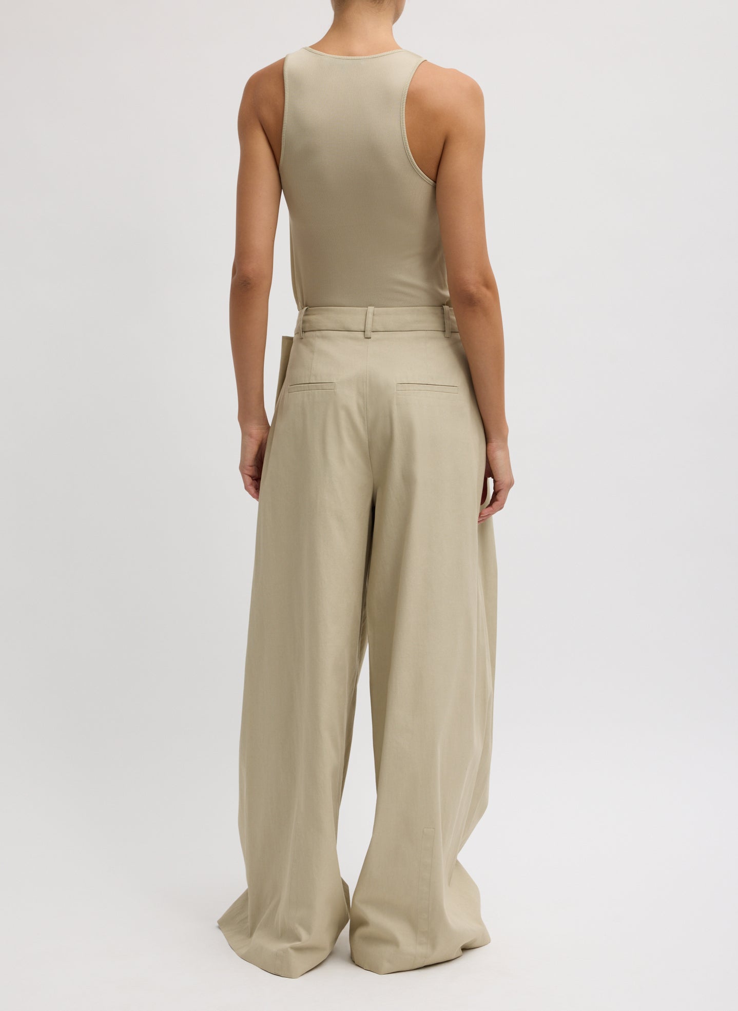 Tibi Luxe Spring Twill Tucked Pleated Wide Leg Trouser