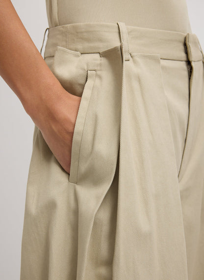 Tibi Luxe Spring Twill Tucked Pleated Wide Leg Trouser