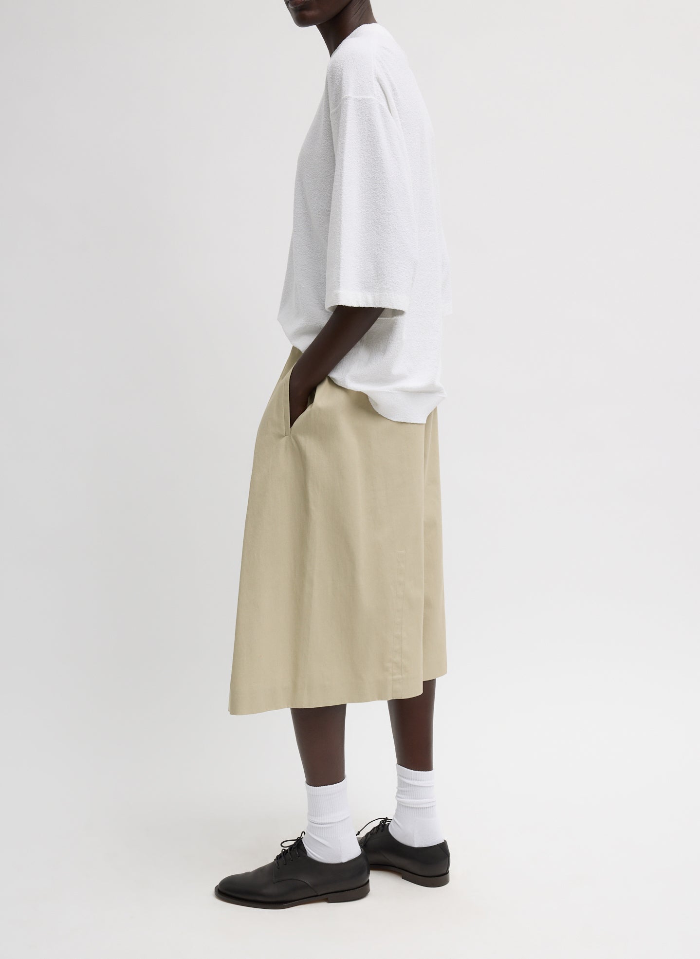 Tibi Luxe Spring Twill Tucked Pleated Wide Leg Short