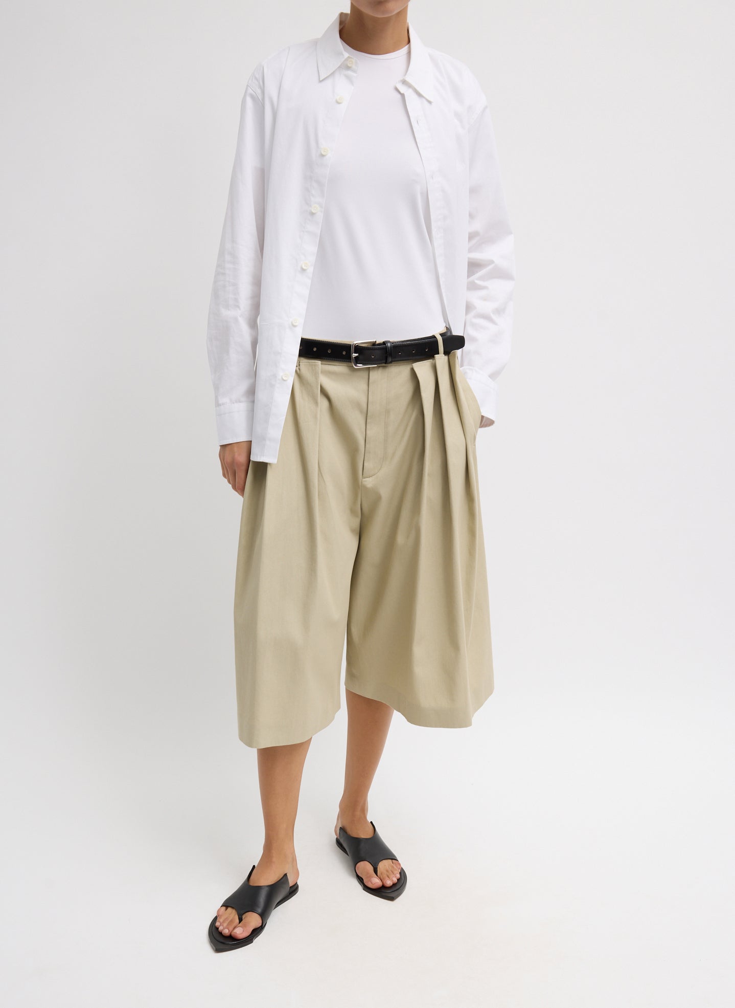 Tibi Luxe Spring Twill Tucked Pleated Wide Leg Short