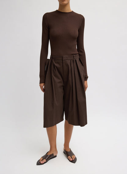 Tibi Luxe Spring Twill Tucked Pleated Wide Leg Short