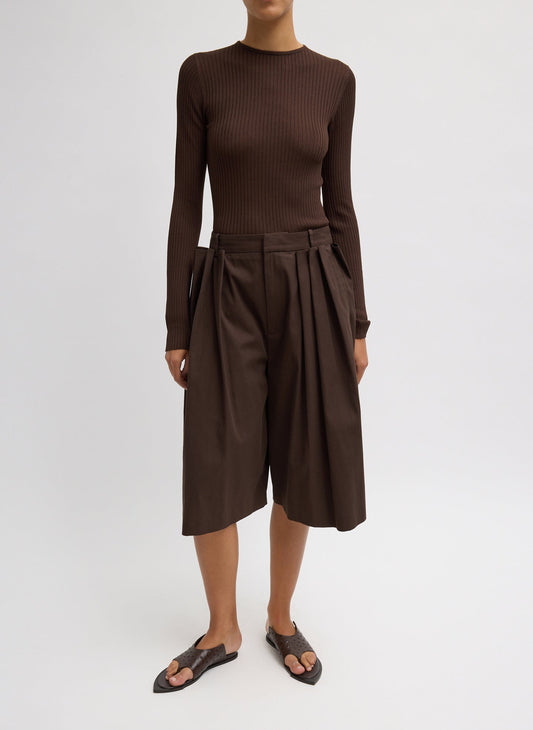 Tibi Luxe Spring Twill Tucked Pleated Wide Leg Short