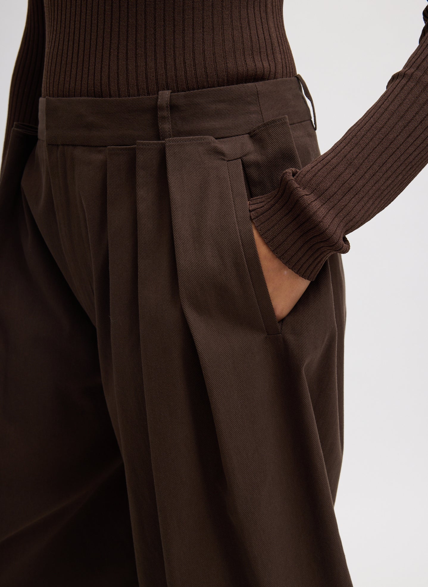 Tibi Luxe Spring Twill Tucked Pleated Wide Leg Short