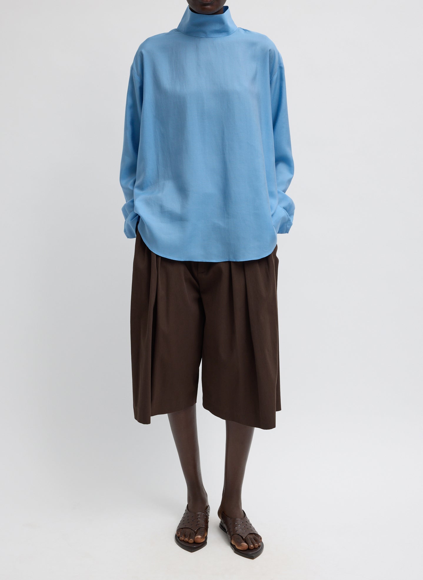 Tibi Luxe Spring Twill Tucked Pleated Wide Leg Short