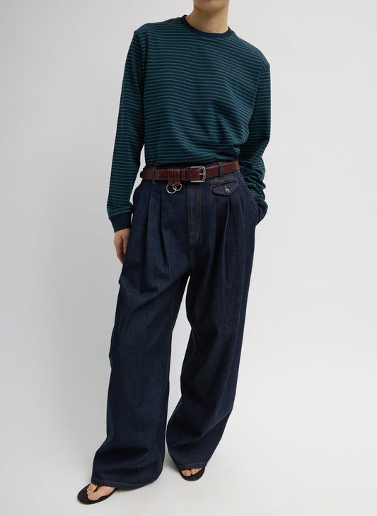 Tibi Indigo Denim Triple Pleat Jean