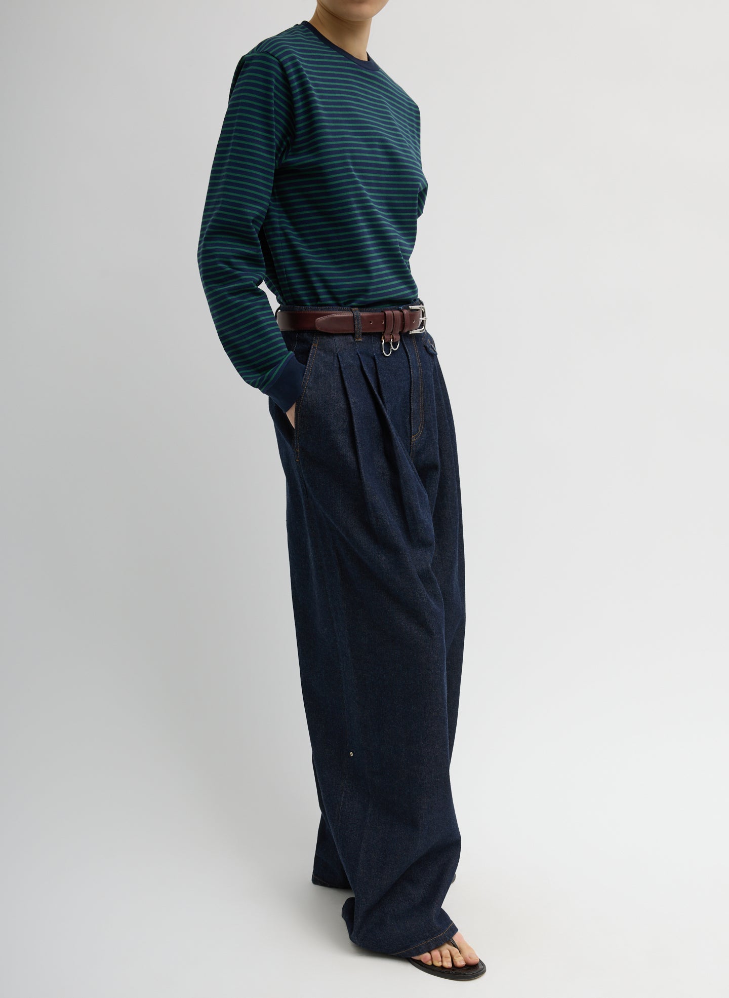 Tibi Indigo Denim Triple Pleat Jean