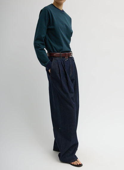 Tibi Indigo Denim Triple Pleat Jean