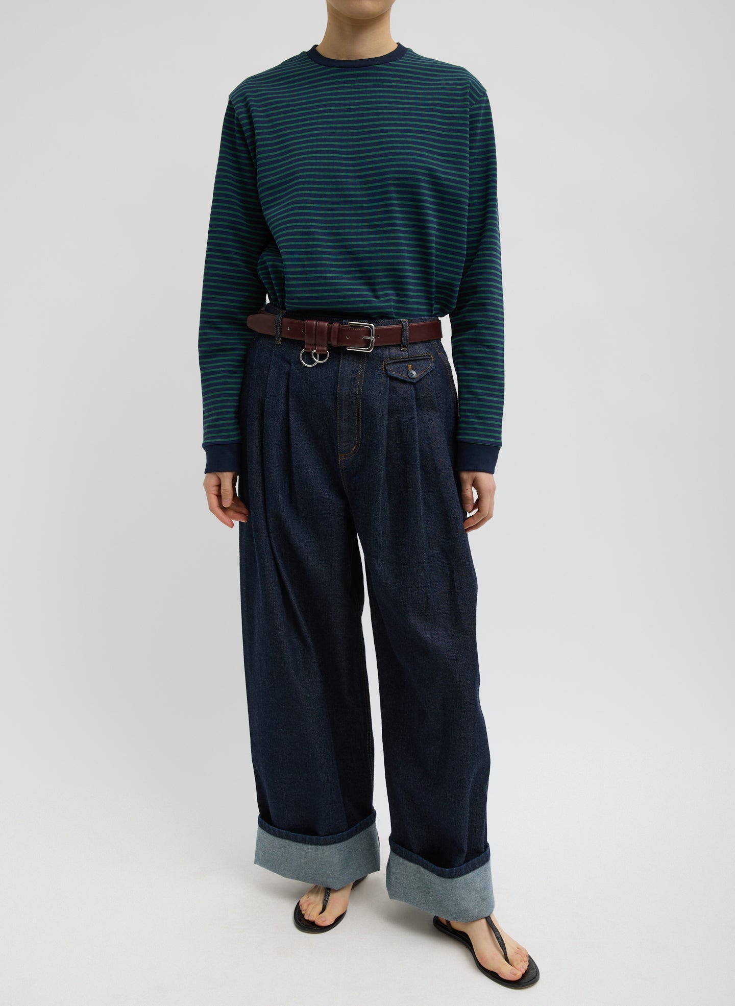 Tibi Indigo Denim Triple Pleat Jean