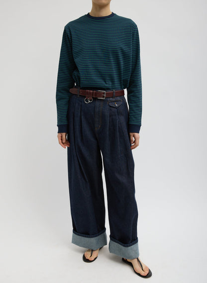 Tibi Indigo Denim Triple Pleat Jean