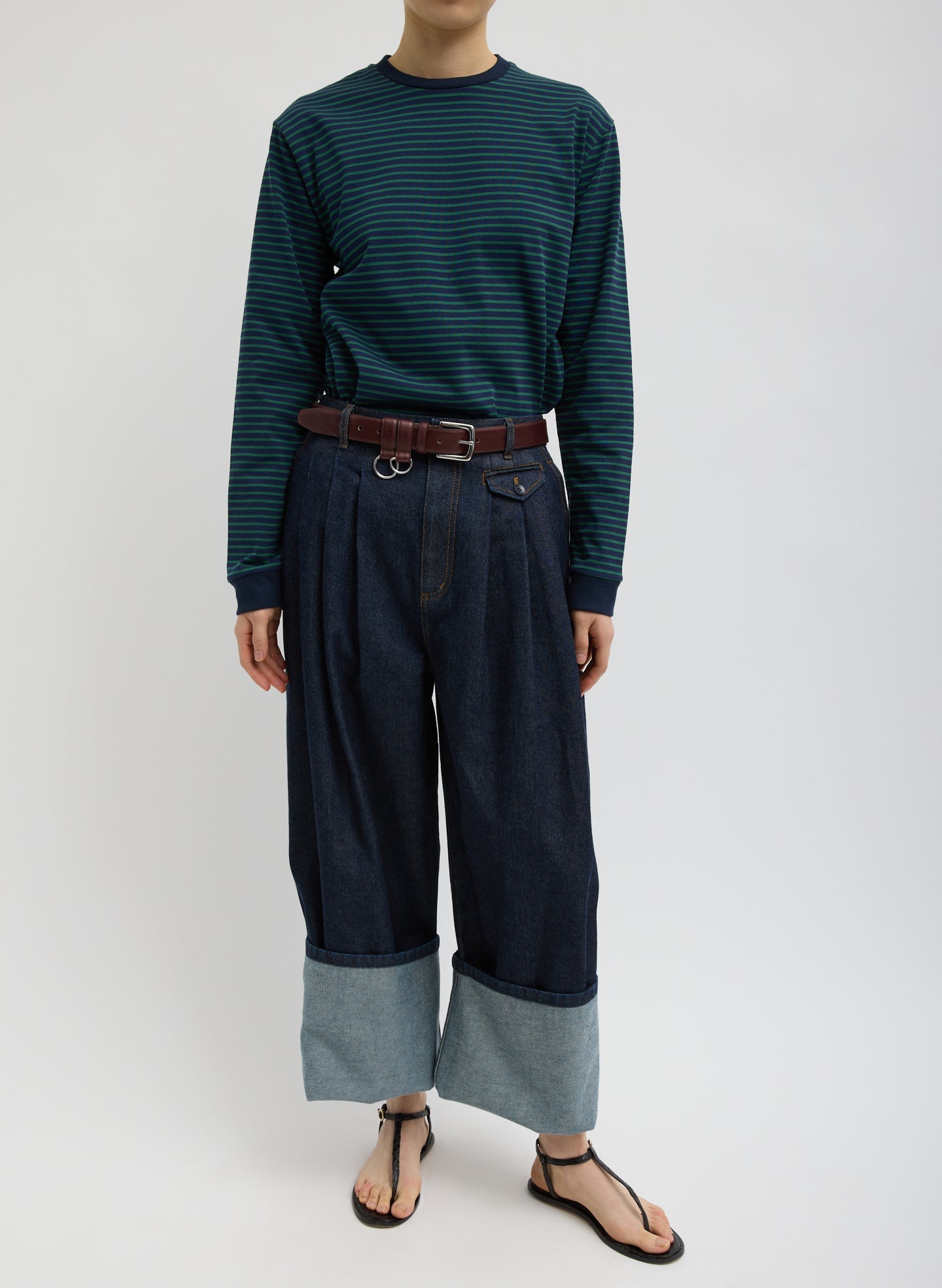 Tibi Indigo Denim Triple Pleat Jean