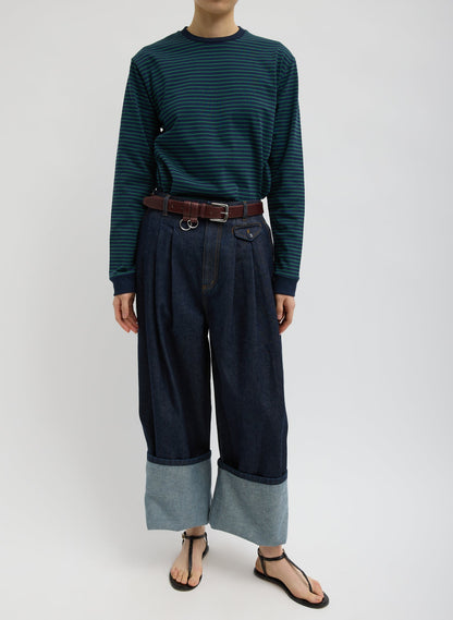 Tibi Indigo Denim Triple Pleat Jean