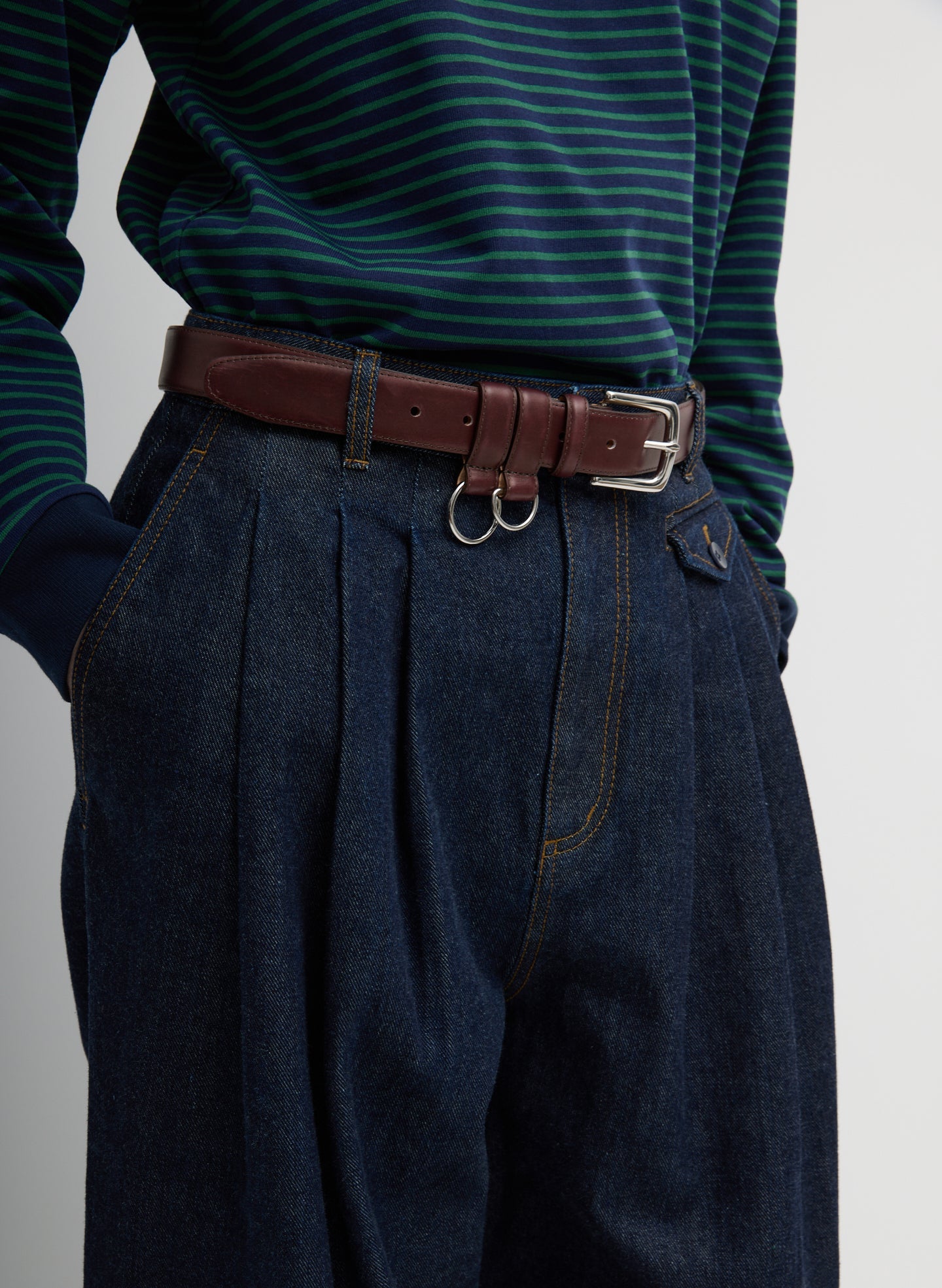 Tibi Indigo Denim Triple Pleat Jean