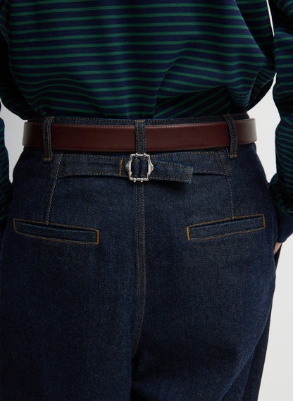 Tibi Indigo Denim Triple Pleat Jean