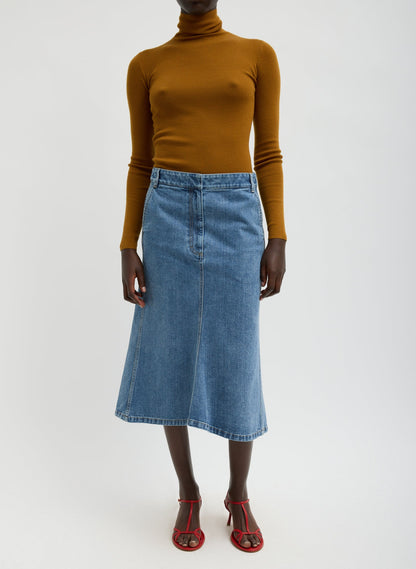 Tibi Classic Denim Sculpted Silke Skirt