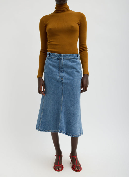 Tibi Classic Denim Sculpted Silke Skirt