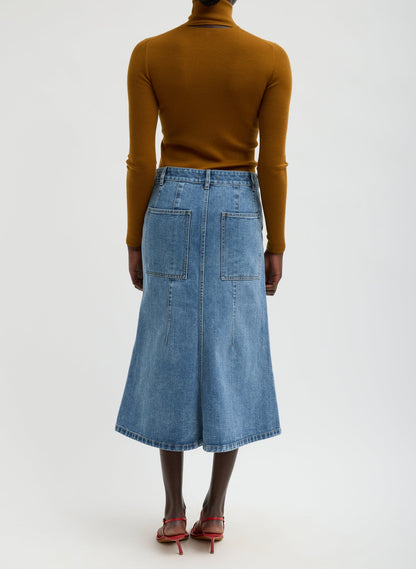 Tibi Classic Denim Sculpted Silke Skirt