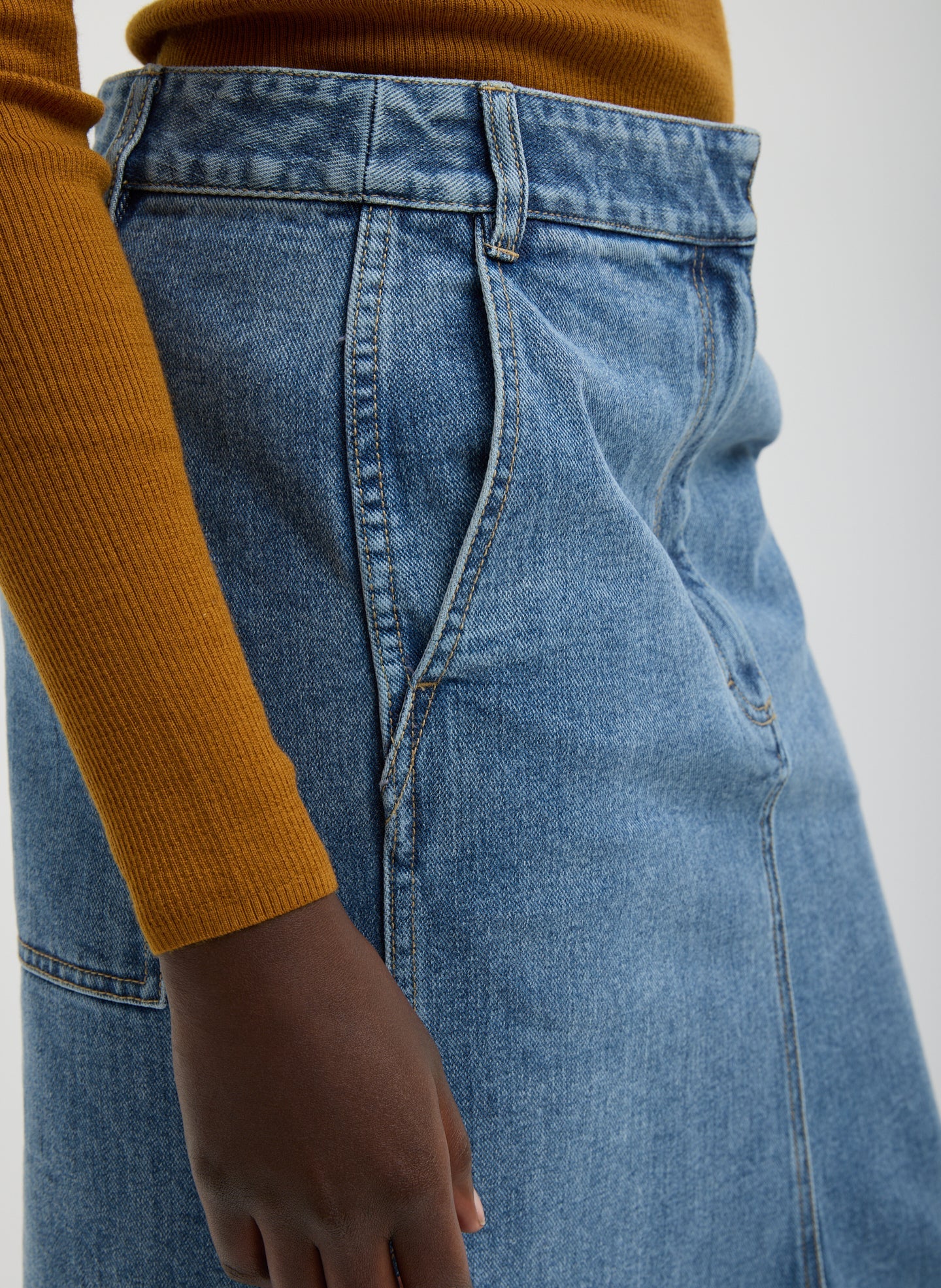 Tibi Classic Denim Sculpted Silke Skirt