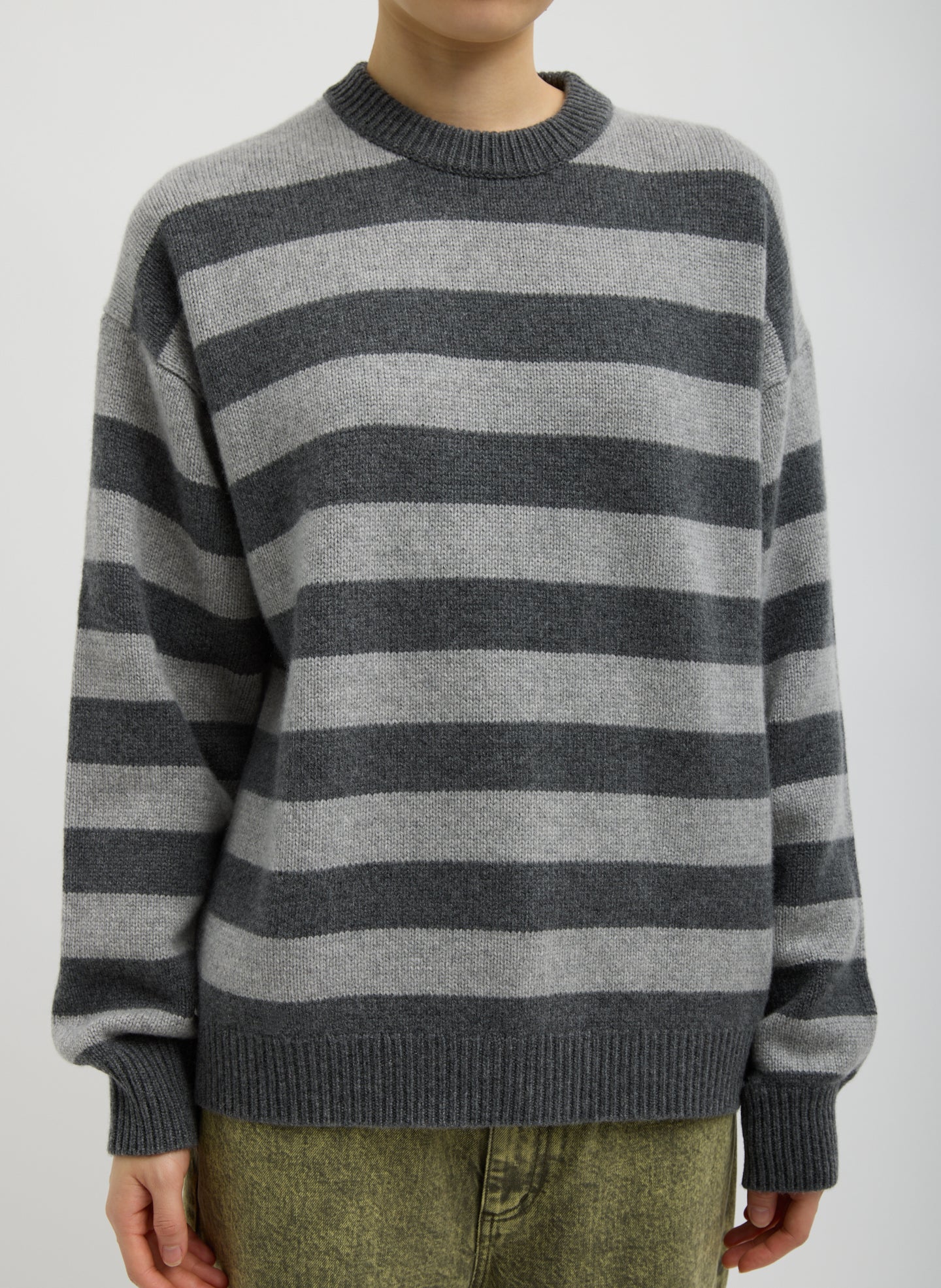 Tibi Striped Cashmere Crewneck Easy Pullover