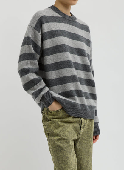 Tibi Striped Cashmere Crewneck Easy Pullover