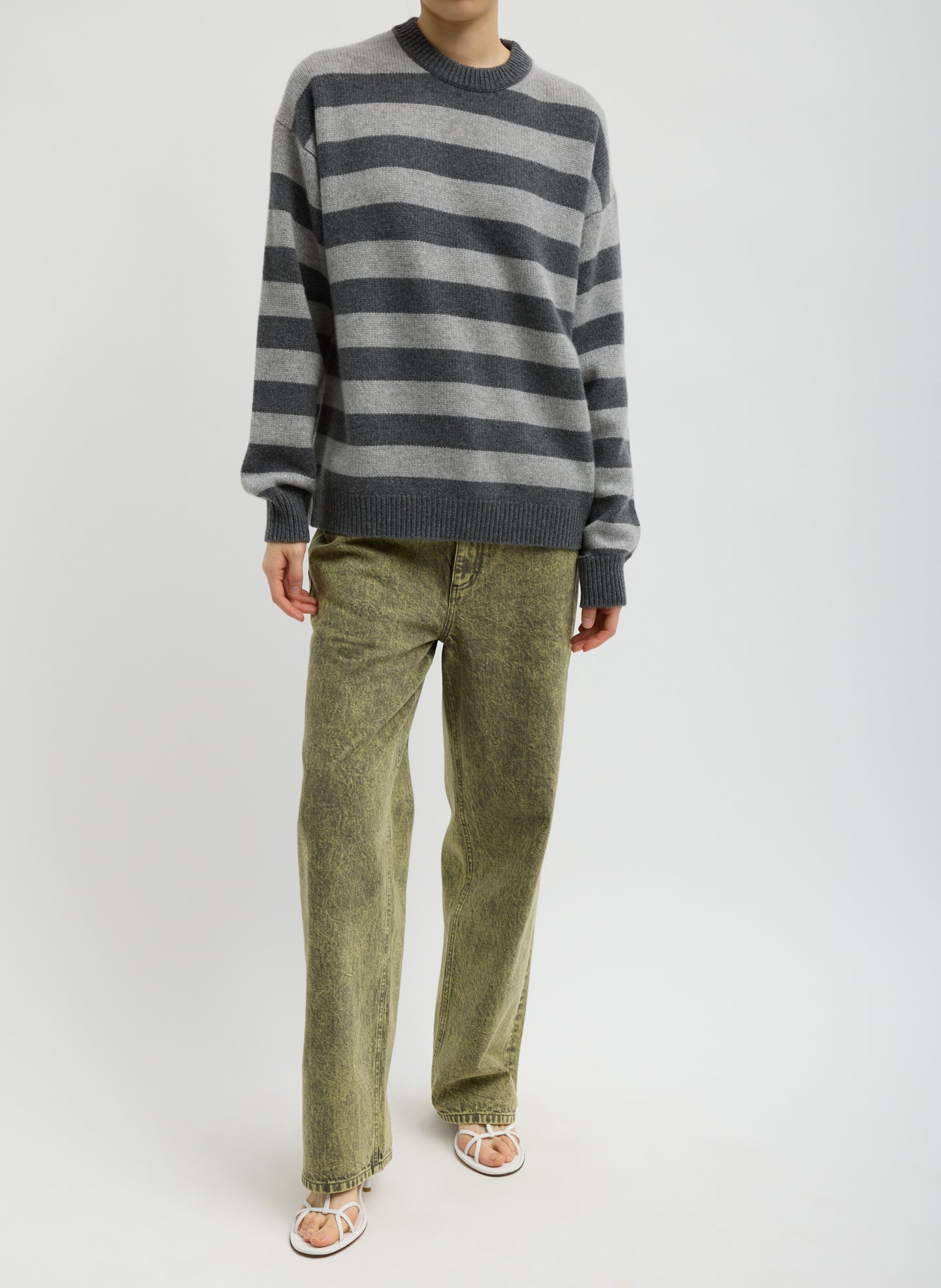 Tibi Striped Cashmere Crewneck Easy Pullover