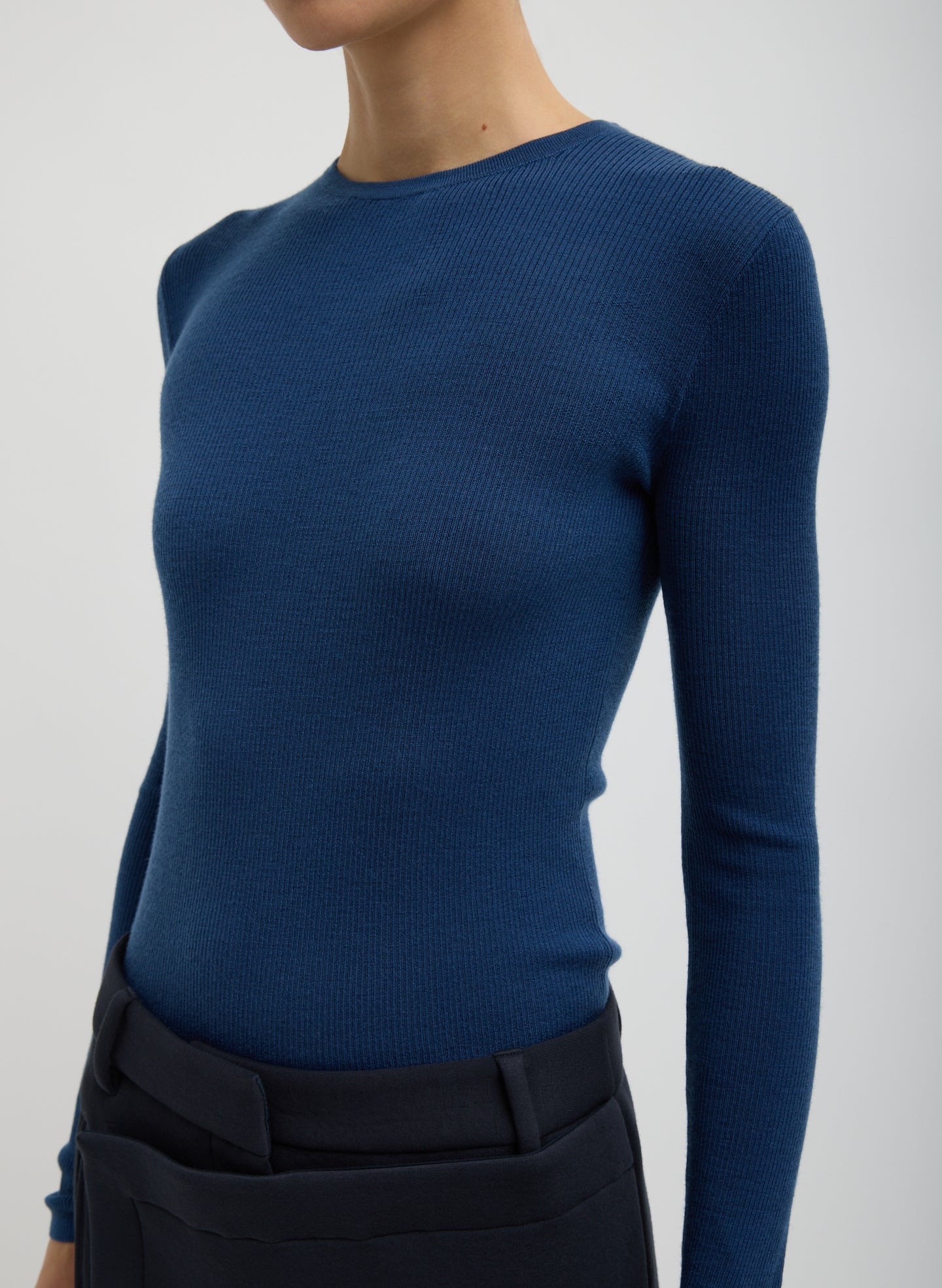 Tibi Featherweight Ribbed Sweater Crewneck Pullover