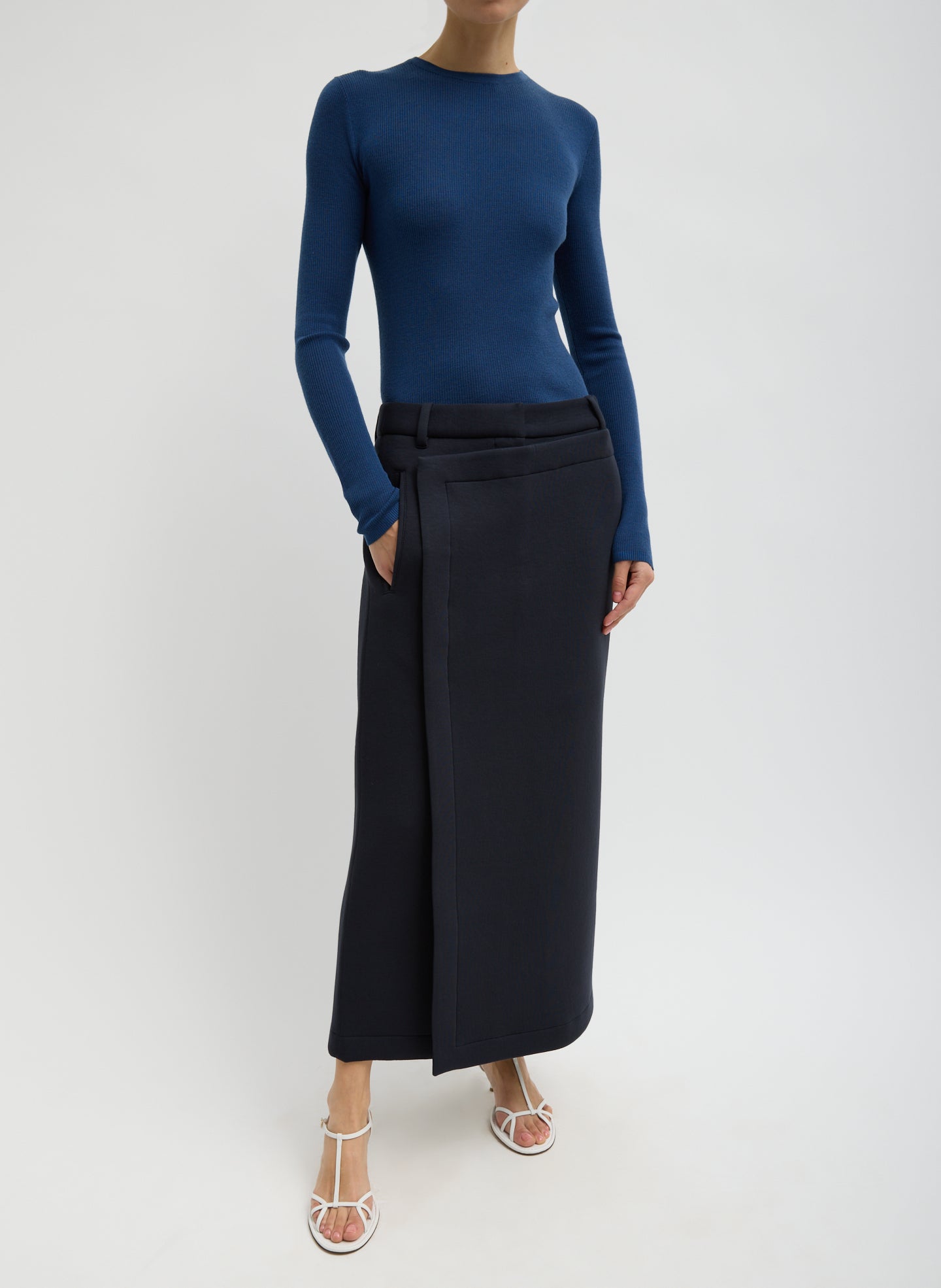 Tibi Featherweight Ribbed Sweater Crewneck Pullover