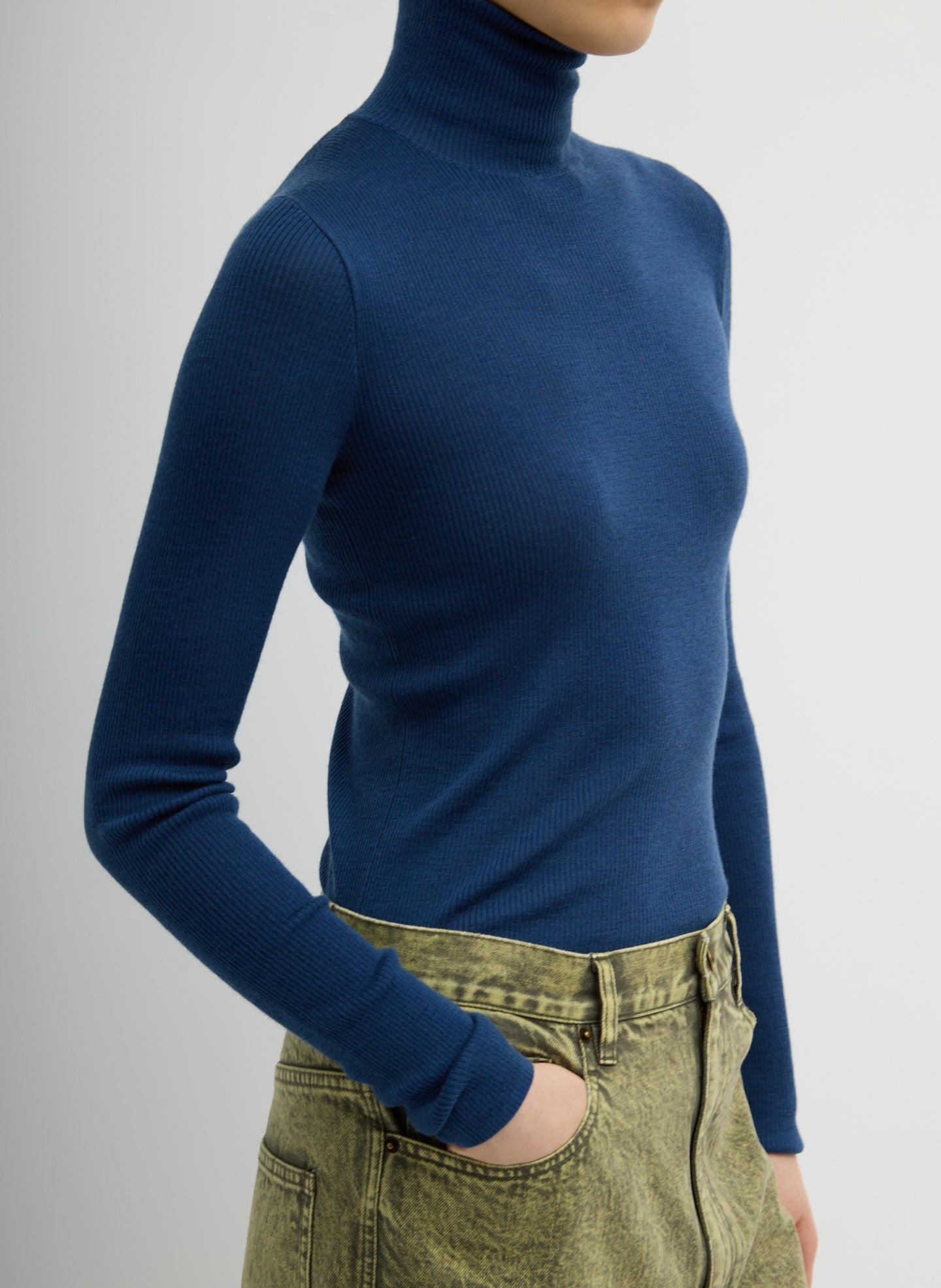 Tibi Featherweight Ribbed Sweater Turtleneck Pullover