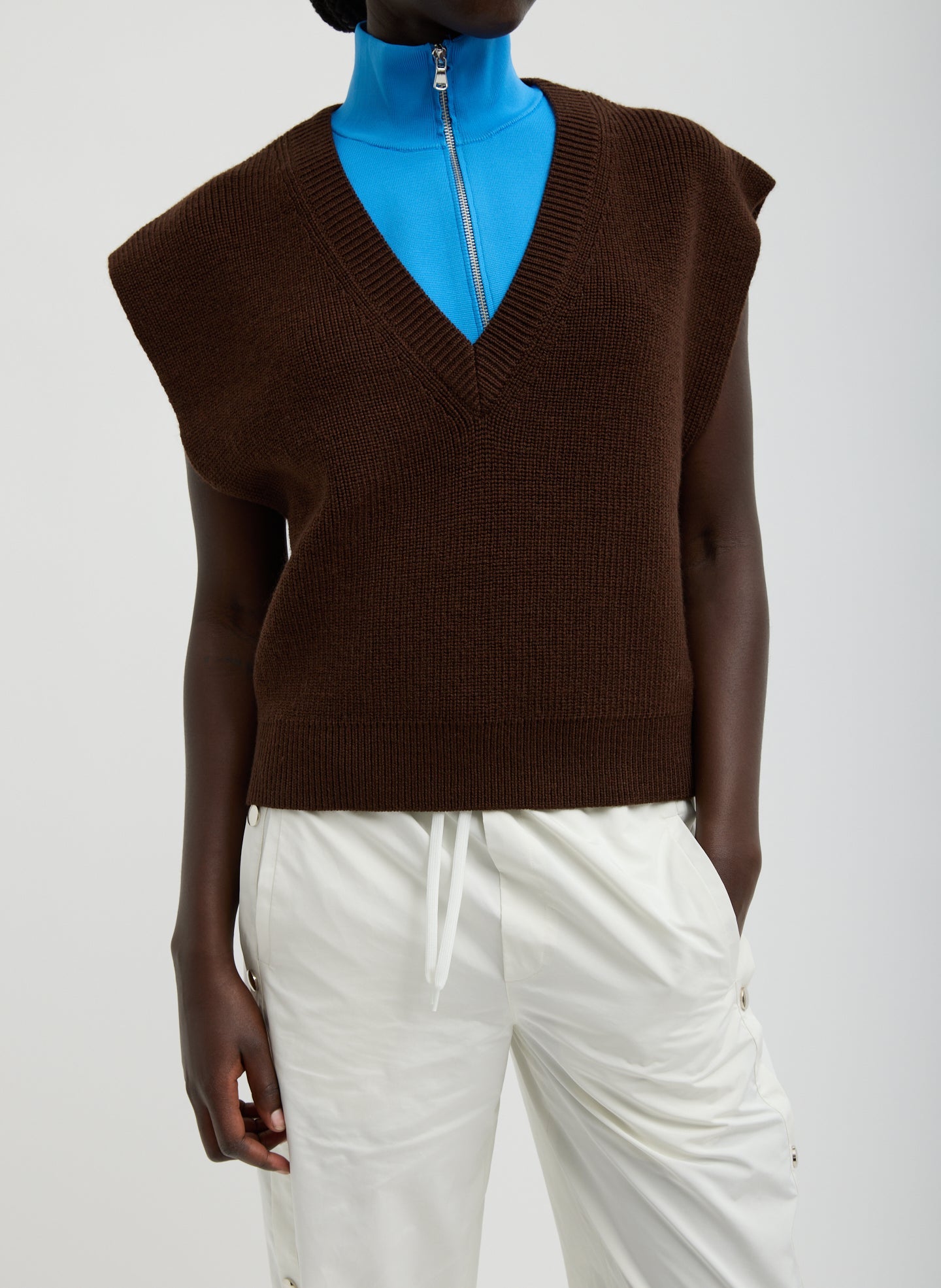 Tibi Cardigan Stitch Sweater Vest With Removable Dickie