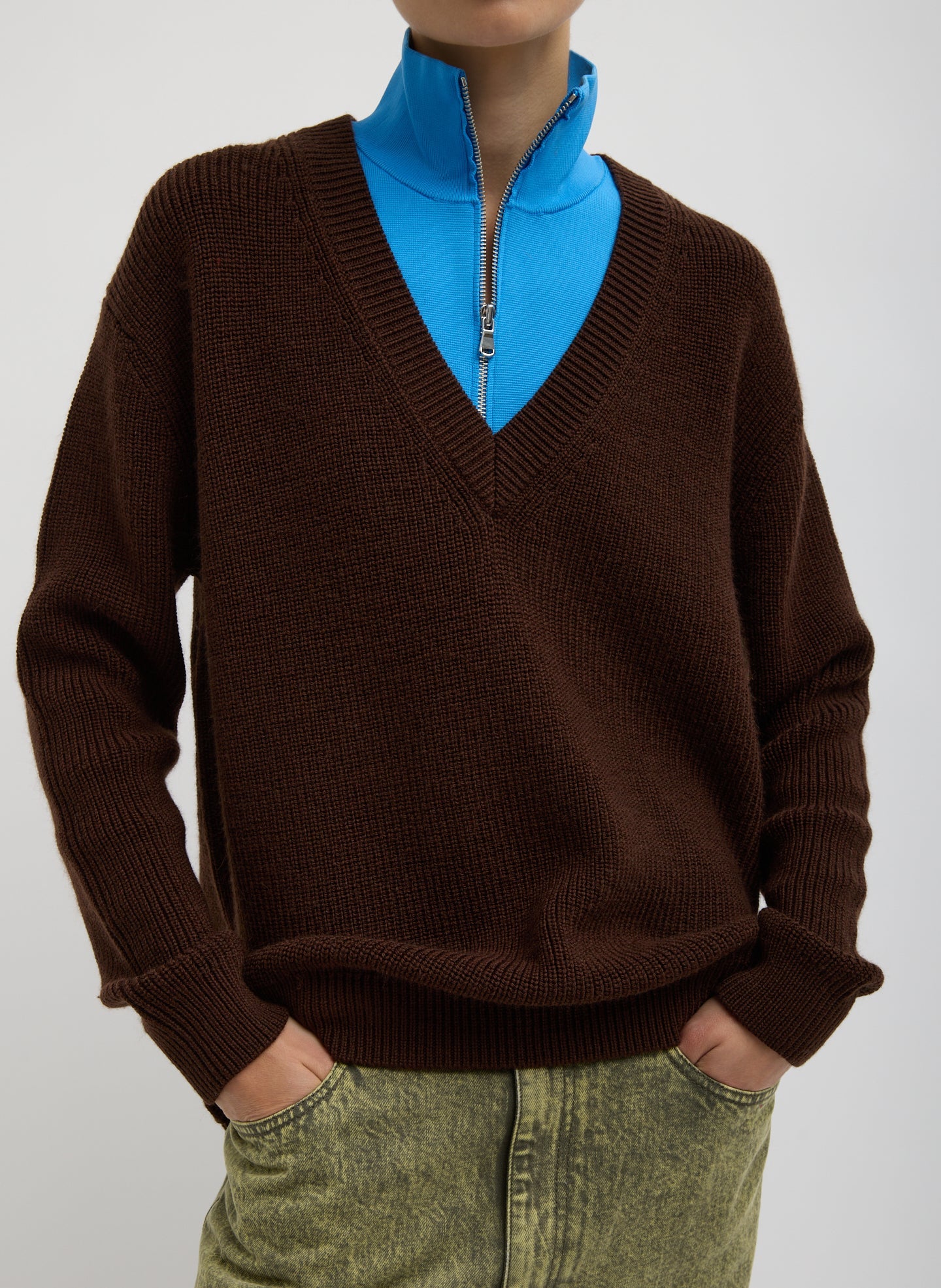 Tibi Cardigan Stitch V-Neck With Removable Dickie