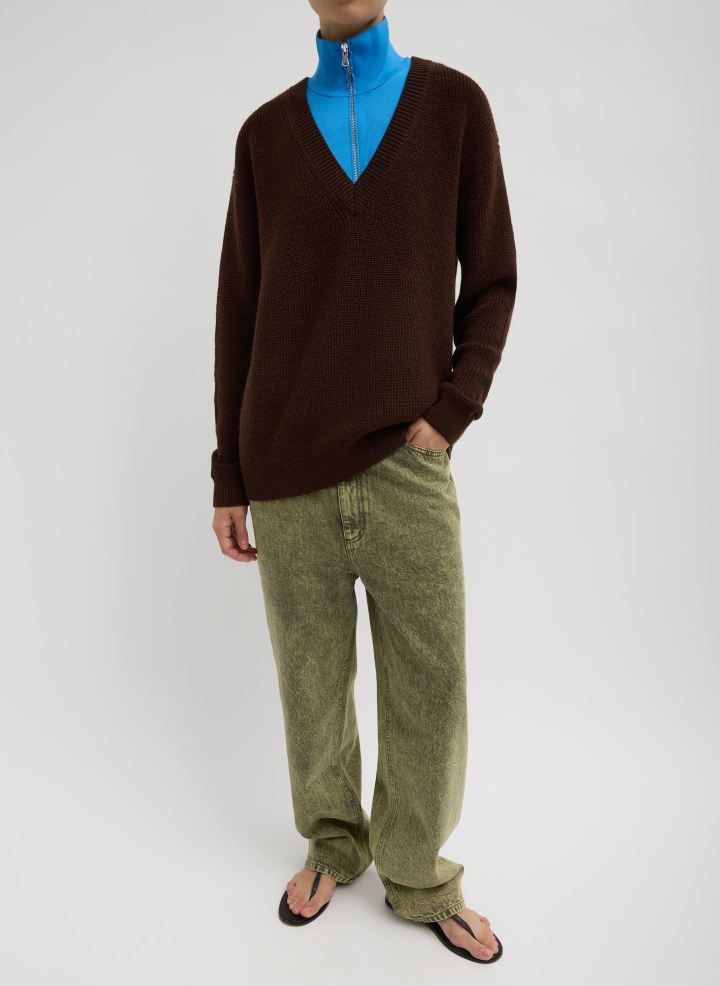 Tibi Cardigan Stitch V-Neck With Removable Dickie