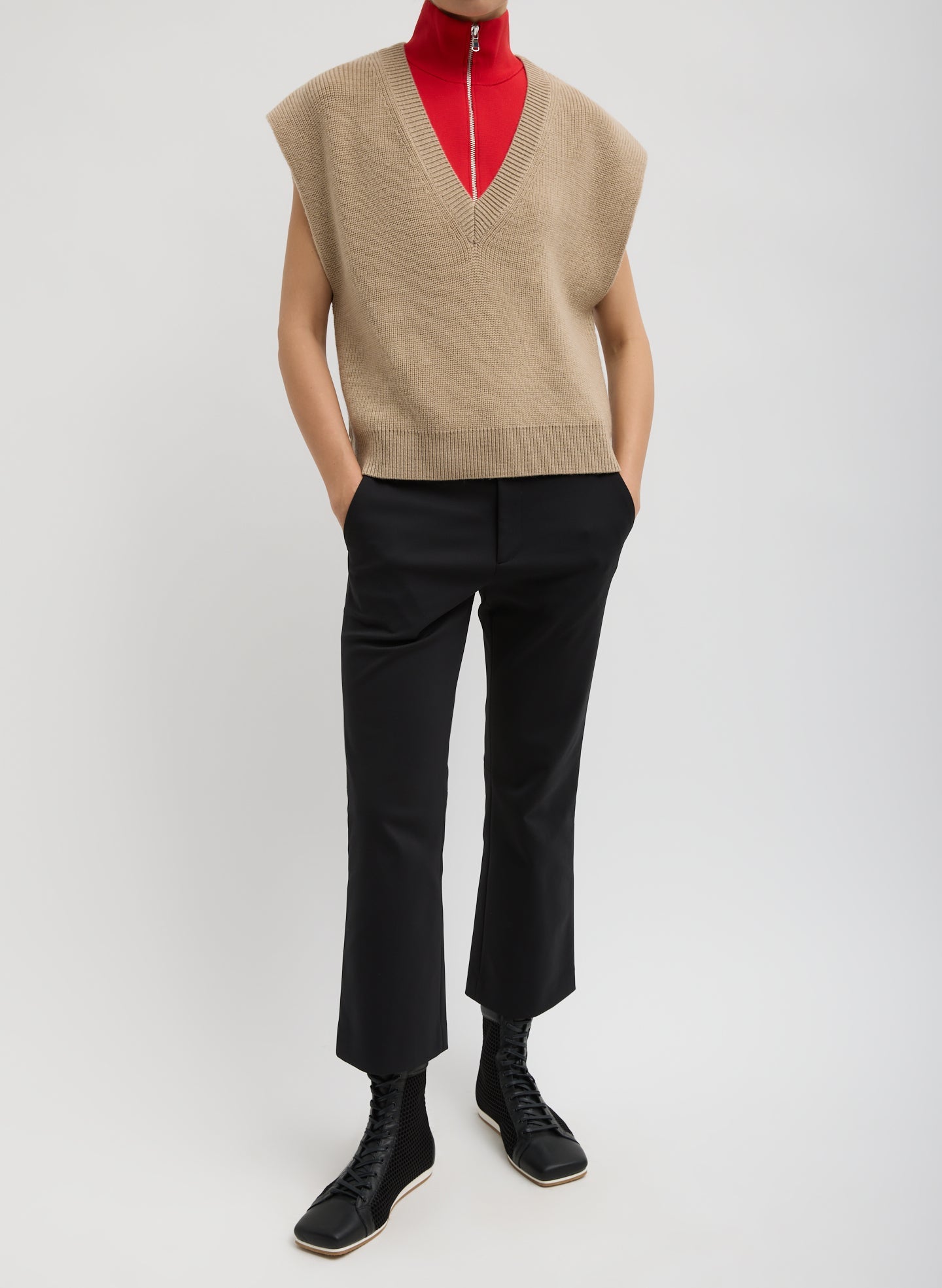 Tibi Cardigan Stitch Sweater Vest With Removable Dickie
