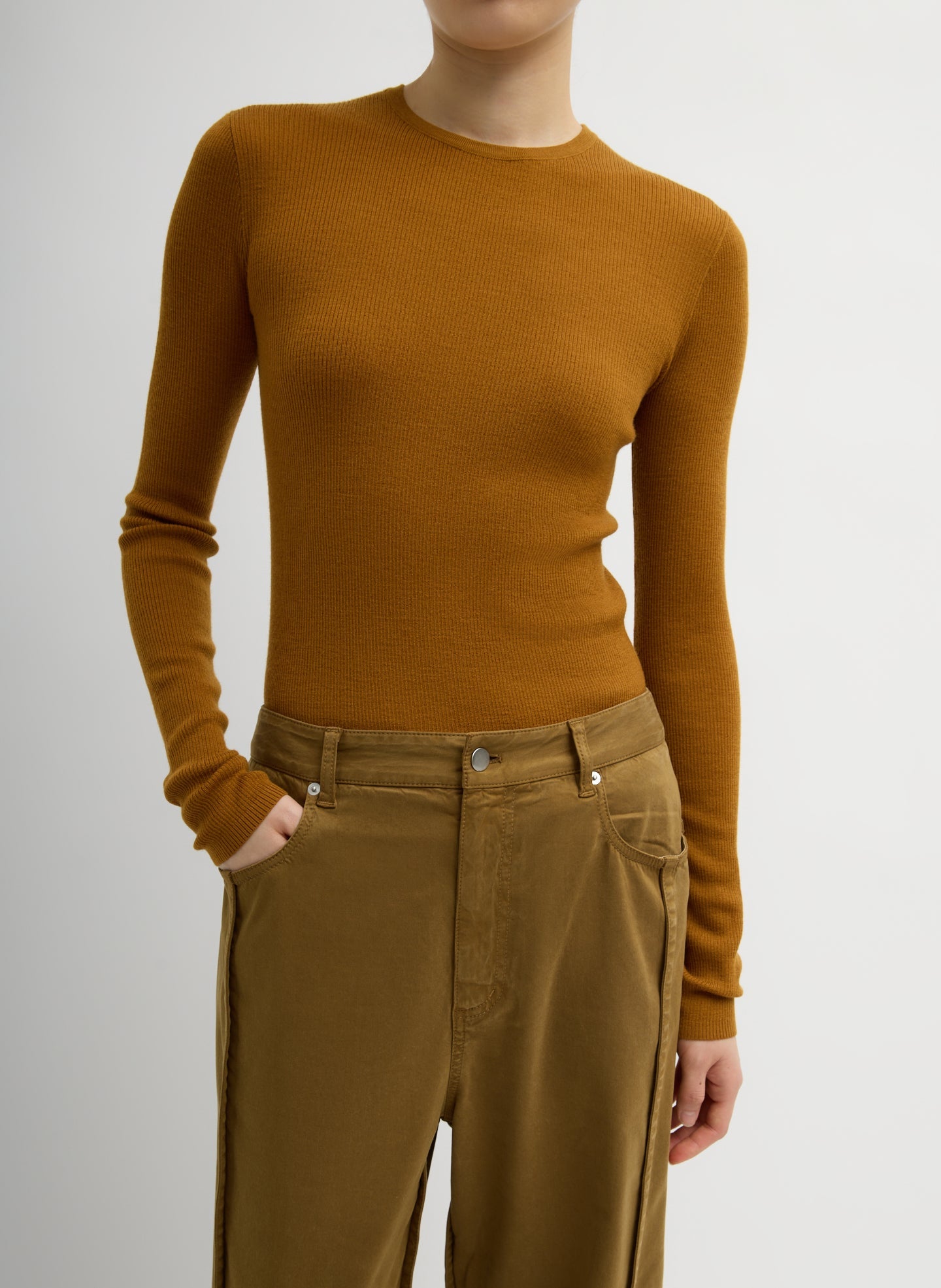 Tibi Featherweight Ribbed Sweater Crewneck Pullover