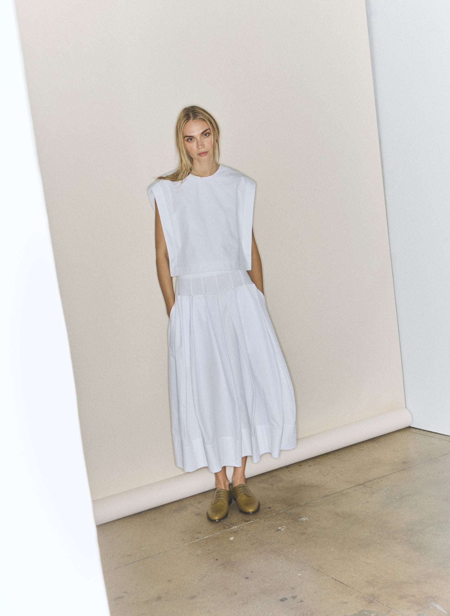 Tibi Compact Eco Poplin Cropped Square Top