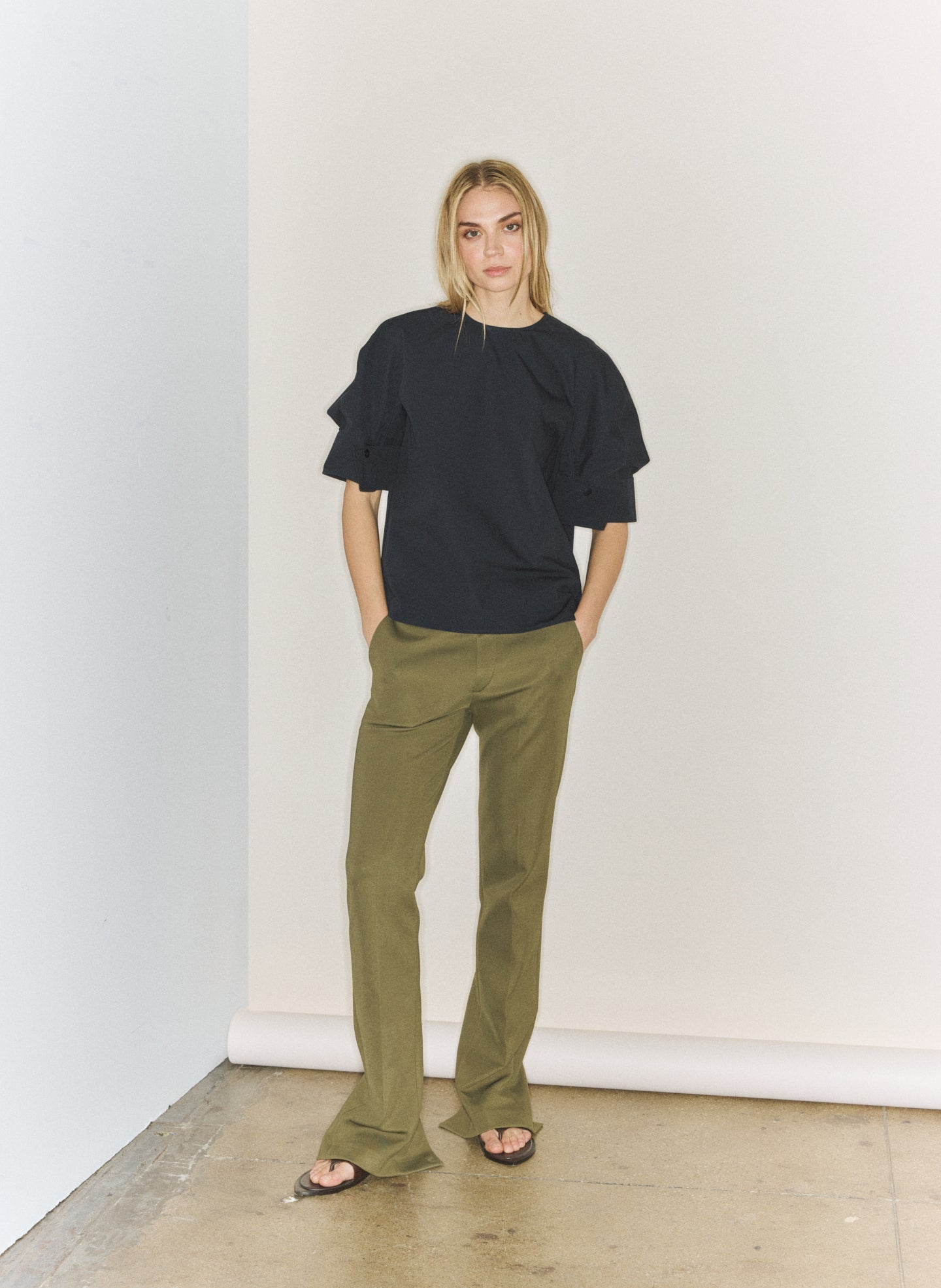 Tibi Compact Eco Poplin Reverse Sleeve Top