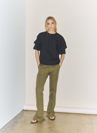 Tibi Compact Eco Poplin Reverse Sleeve Top