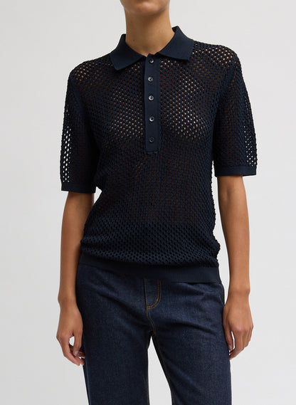 Tibi Crochet Netting Slim Polo